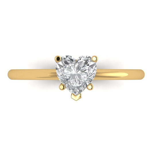 1.25 cttw White Sapphire Solitaire  Engagement Ring - Solid Yellow Gold (VVS1, Heart Cut,7.0mm)
