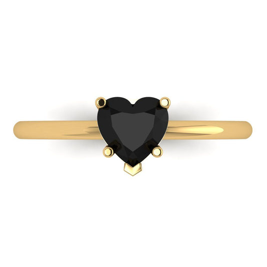 1.25 cttw Natural Onyx Solitaire  Engagement Ring - Solid Yellow Gold (VVS1, Heart Cut,7.0mm)