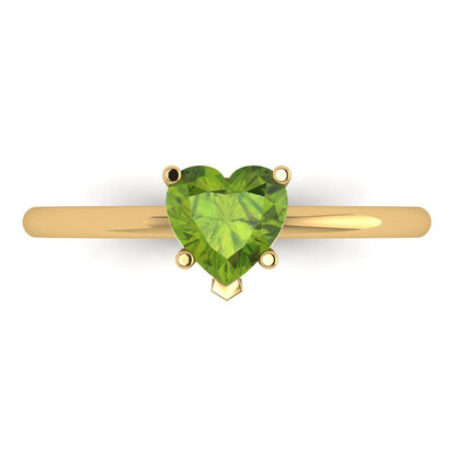 1.25 cttw Natural Peridot Solitaire  Engagement Ring - Solid Gold (Heart Cut,7.0mm)