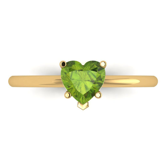 1.25 cttw Natural Peridot Solitaire  Engagement Ring - Solid Yellow Gold (VVS1, Heart Cut,7.0mm)