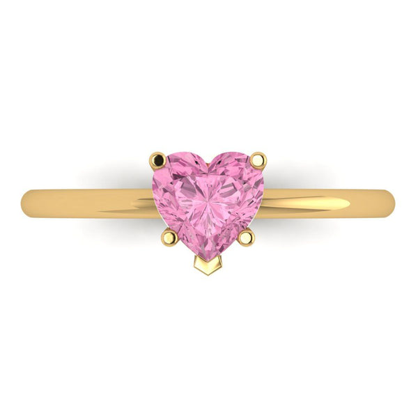 1.25 ct Brilliant Heart Cut Pink Simulated Diamond Stone Yellow Gold Solitaire Ring