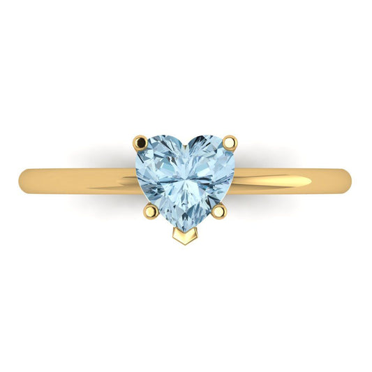 1.25 cttw Natural Aquamarine Solitaire  Engagement Ring - Solid Yellow Gold (VVS1, Heart Cut,7.0mm)