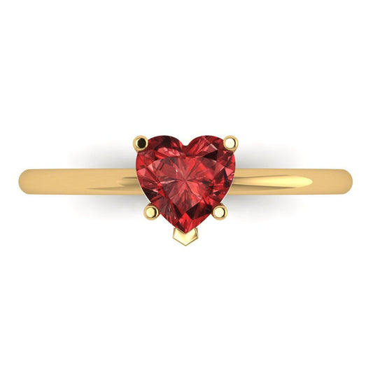 1.25 cttw Natural Garnet Solitaire  Engagement Ring - Solid Yellow Gold (VVS1, Heart Cut,7.0mm)