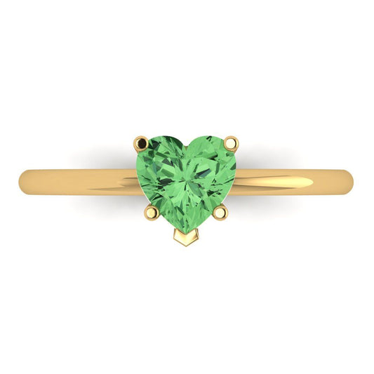 1.25 cttw Zirconia Simulated Green Diamond Solitaire  Engagement Ring - Solid Yellow Gold (VVS1, Heart Cut,7.0mm)