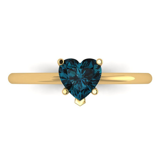 1.25 cttw Natural London Blue Topaz Solitaire  Engagement Ring - Solid Yellow Gold (VVS1, Heart Cut,7.0mm)