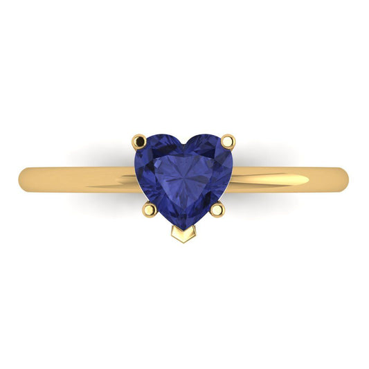 1.25 cttw Simulated Tanzanite Solitaire  Engagement Ring - Solid Yellow Gold (VVS1, Heart Cut,7.0mm)