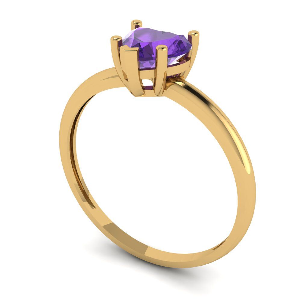 1.25 cttw Natural Amethyst Solitaire  Engagement Ring - Solid Gold (Heart Cut,7.0mm)
