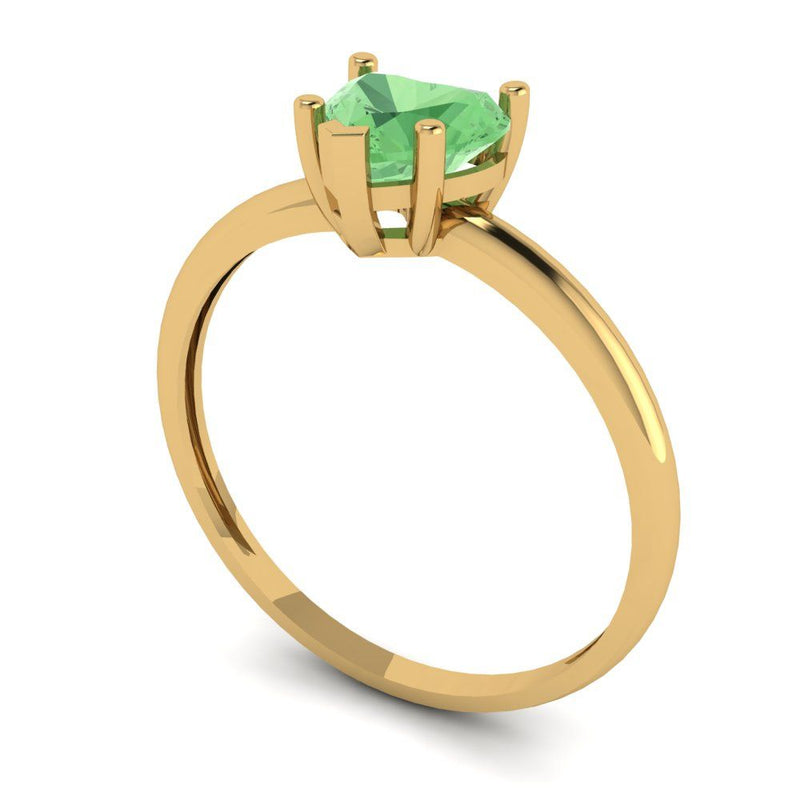 1.25 ct Brilliant Heart Cut Green Simulated Diamond Stone Yellow Gold Solitaire Ring