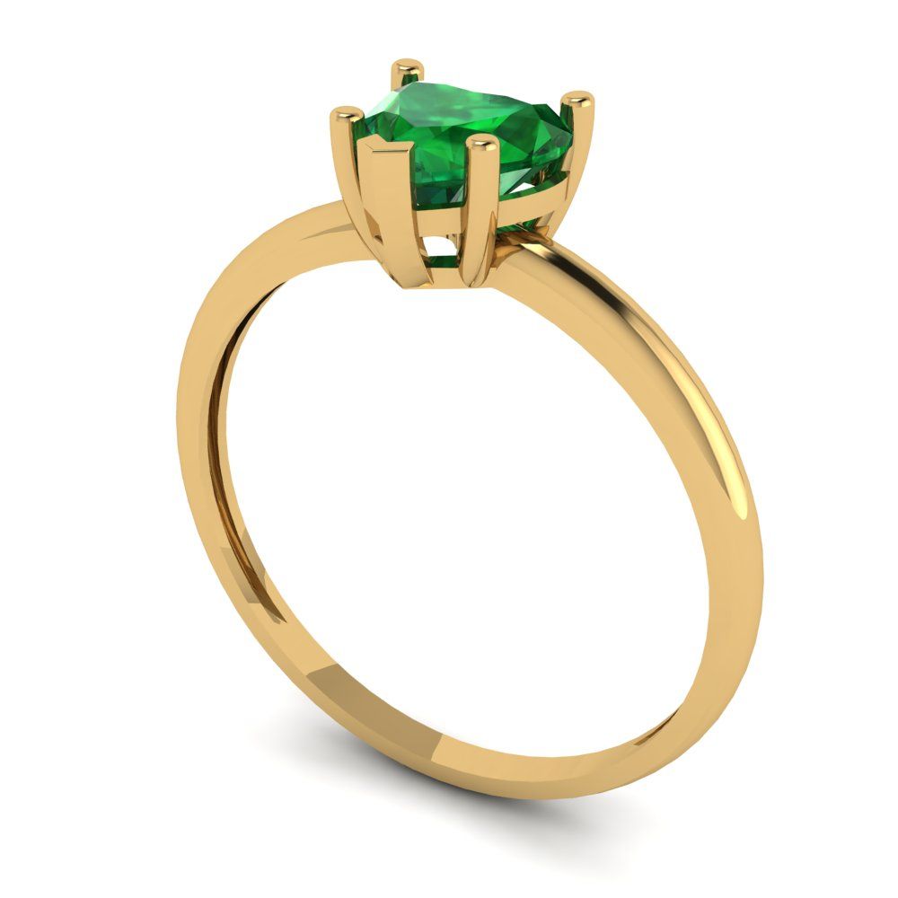 1.25 cttw Simulated Emerald Solitaire  Engagement Ring - Solid Gold (Heart Cut,7.0mm)
