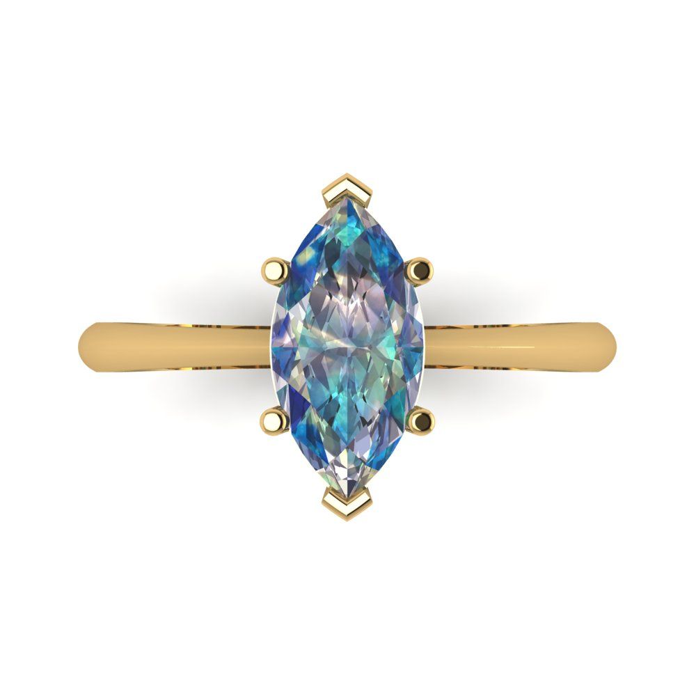 1.5 cttw Blue Moissanite Solitaire  Engagement Ring - Solid Gold (Marquise Cut ,11x5.5mm)