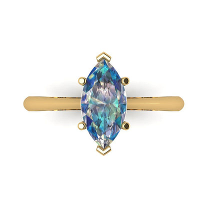 1.5 cttw Blue Moissanite Solitaire  Engagement Ring - Solid Gold (Marquise Cut ,11x5.5mm)