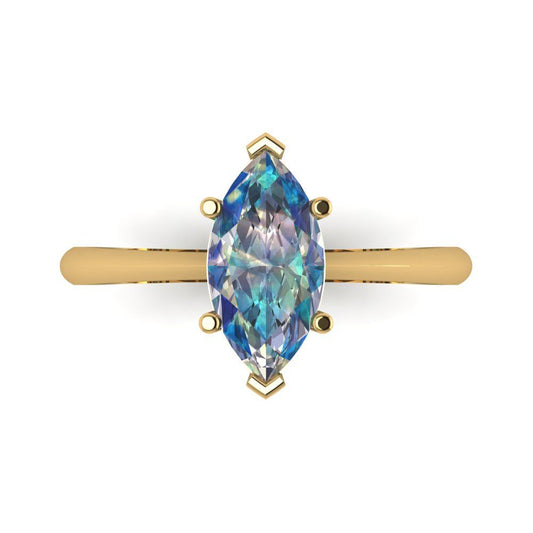 1.5 cttw Blue Moissanite Solitaire  Engagement Ring - Solid Yellow Gold (VVS1, Marquise Cut ,11x5.5mm)