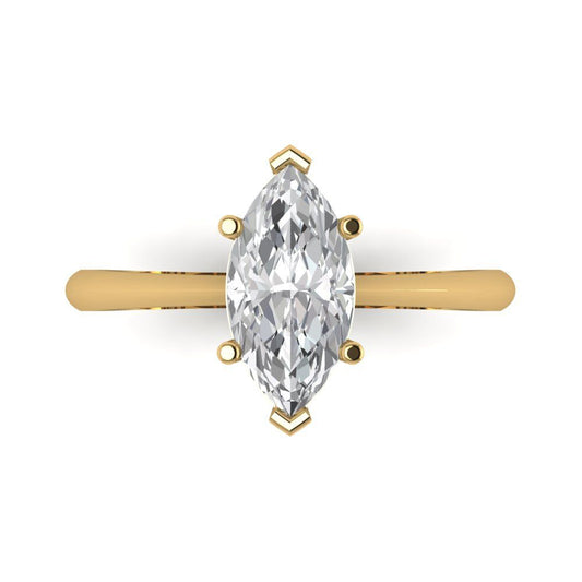 1.5 cttw Zirconia Simulated Diamond Solitaire  Engagement Ring - Solid Yellow Gold (VVS1, Marquise Cut ,11x5.5mm)