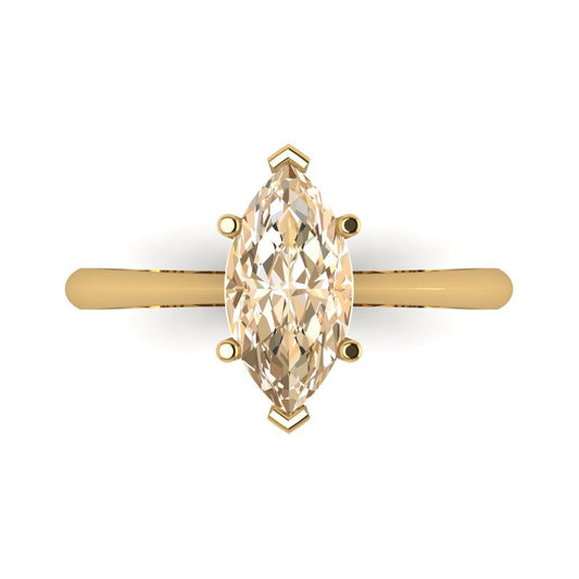 1.5 cttw Natural Morganite Solitaire  Engagement Ring - Solid Yellow Gold (VVS1, Marquise Cut ,11x5.5mm)