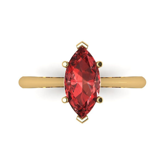 1.5 cttw Natural Garnet Solitaire  Engagement Ring - Solid Yellow Gold (VVS1, Marquise Cut ,11x5.5mm)
