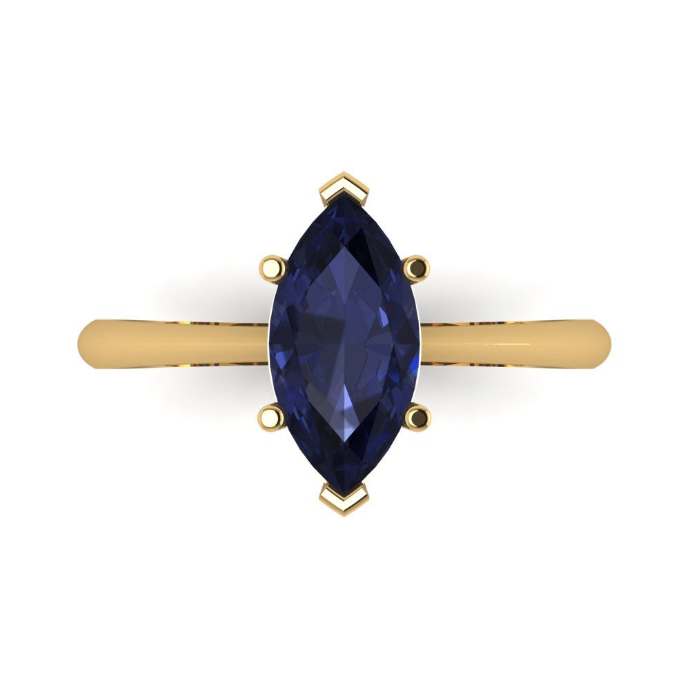 1.5 cttw Simulated Blue Sapphire Solitaire  Engagement Ring - Solid Gold (Marquise Cut ,11x5.5mm)