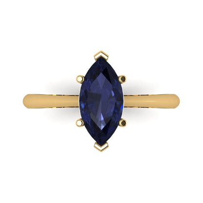 1.5 cttw Simulated Blue Sapphire Solitaire  Engagement Ring - Solid Gold (Marquise Cut ,11x5.5mm)