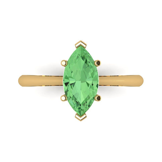 1.5 cttw Zirconia Simulated Green Diamond Solitaire  Engagement Ring - Solid Yellow Gold (VVS1, Marquise Cut ,11x5.5mm)