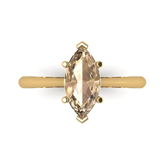 1.5 cttw Yellow Moissanite Solitaire  Engagement Ring - Solid Yellow Gold (VVS1, Marquise Cut ,11x5.5mm)