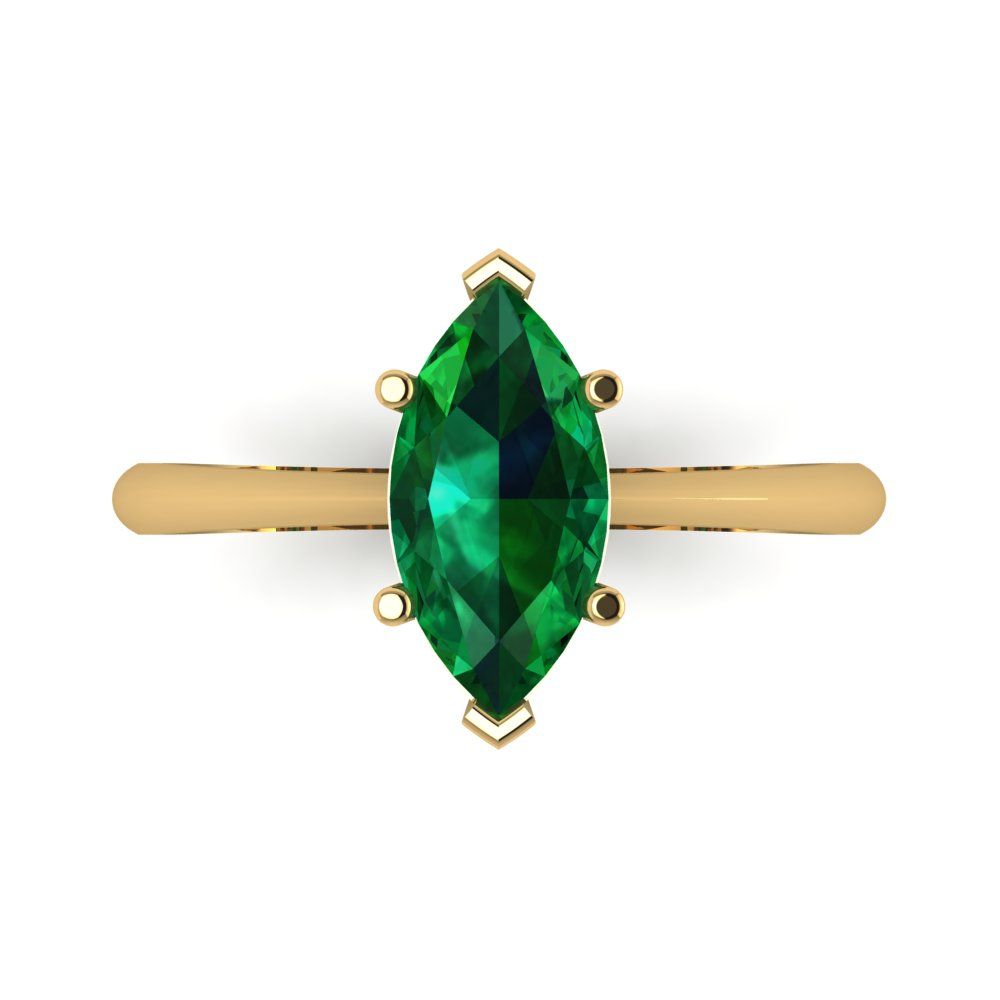 1.5 cttw Simulated Emerald Solitaire  Engagement Ring - Solid Gold (Marquise Cut ,11x5.5mm)