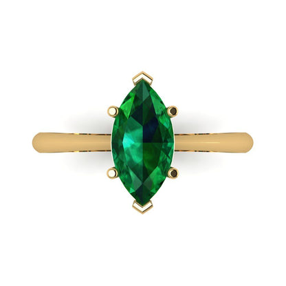 1.5 cttw Simulated Emerald Solitaire  Engagement Ring - Solid Gold (Marquise Cut ,11x5.5mm)