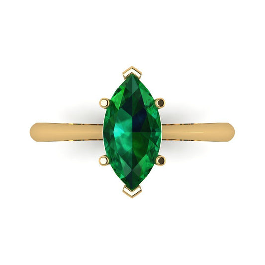 1.5 cttw Simulated Emerald Solitaire  Engagement Ring - Solid Yellow Gold (VVS1, Marquise Cut ,11x5.5mm)