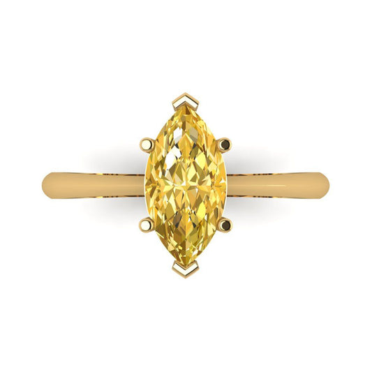 1.5 cttw Zirconia Simulated Yellow Diamond Solitaire  Engagement Ring - Solid Yellow Gold (VVS1, Marquise Cut ,11x5.5mm)