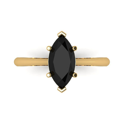1.5 cttw Natural Onyx Solitaire  Engagement Ring - Solid Gold (Marquise Cut ,11x5.5mm)