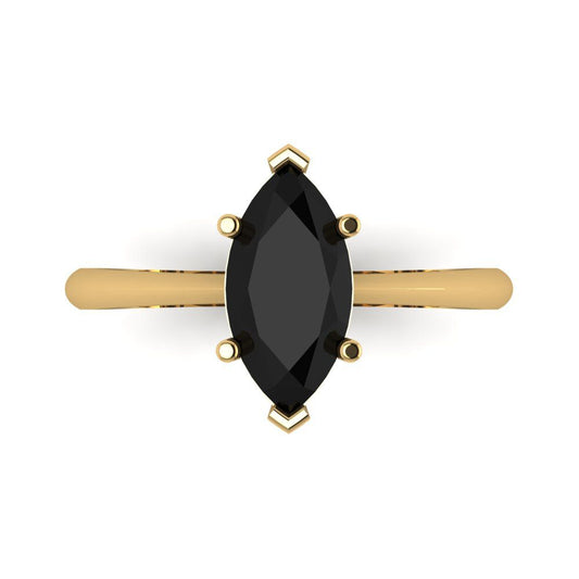 1.5 cttw Natural Onyx Solitaire  Engagement Ring - Solid Yellow Gold (VVS1, Marquise Cut ,11x5.5mm)