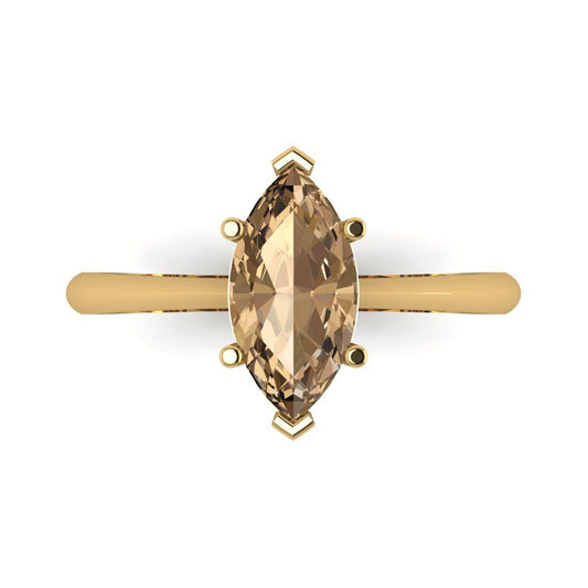 1.5 cttw Zirconia Simulated Champagne Diamond Solitaire  Engagement Ring - Solid Yellow Gold (VVS1, Marquise Cut ,11x5.5mm)
