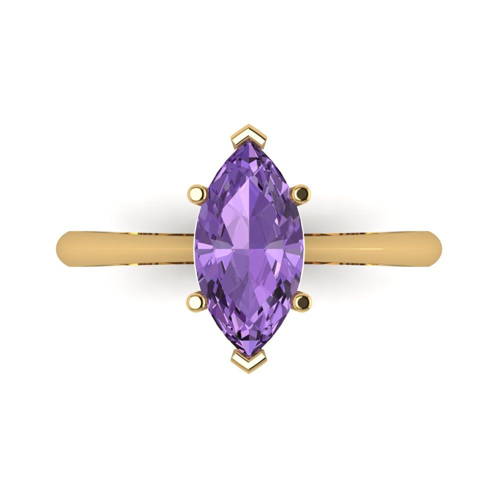 1.5 cttw Simulated Alexandrite Solitaire  Engagement Ring - Solid Gold (Marquise Cut ,11x5.5mm)