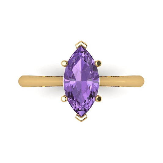 1.5 cttw Simulated Alexandrite Solitaire  Engagement Ring - Solid Yellow Gold (VVS1, Marquise Cut ,11x5.5mm)