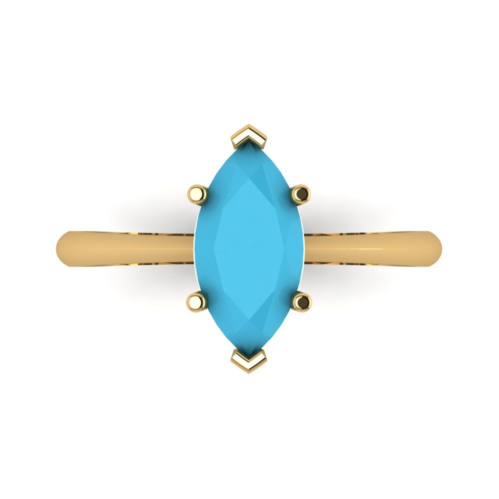1.5 cttw Simulated Turquoise Solitaire  Engagement Ring - Solid Gold (Marquise Cut ,11x5.5mm)