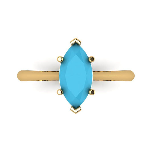 1.5 cttw Simulated Turquoise Solitaire  Engagement Ring - Solid Yellow Gold (VVS1, Marquise Cut ,11x5.5mm)