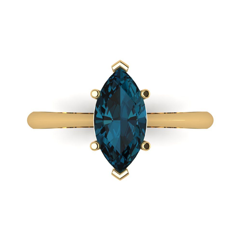 1.5 cttw Natural London Blue Topaz Solitaire  Engagement Ring - Solid Gold (Marquise Cut ,11x5.5mm)
