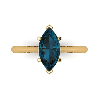1.5 cttw Natural London Blue Topaz Solitaire  Engagement Ring - Solid Gold (Marquise Cut ,11x5.5mm)
