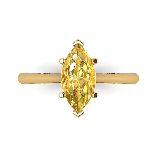 1.5 cttw Natural Citrine Solitaire  Engagement Ring - Solid Yellow Gold (VVS1, Marquise Cut ,11x5.5mm)