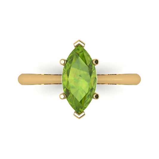 1.5 cttw Natural Peridot Solitaire  Engagement Ring - Solid Yellow Gold (VVS1, Marquise Cut ,11x5.5mm)
