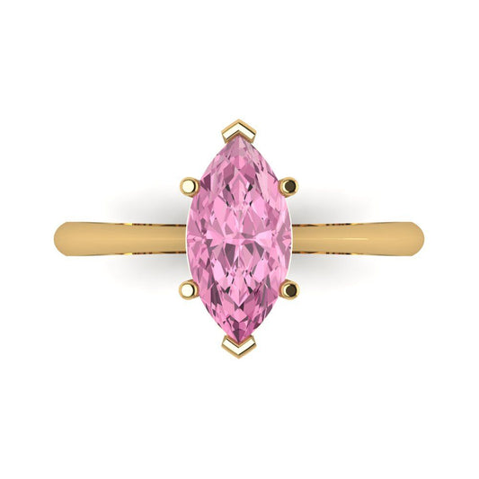 1.5 cttw Zirconia Simulated Pink Diamond Solitaire  Engagement Ring - Solid Yellow Gold (VVS1, Marquise Cut ,11x5.5mm)