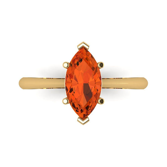 1.5 cttw Zirconia Simulated Red Diamond Solitaire  Engagement Ring - Solid Yellow Gold (VVS1, Marquise Cut ,11x5.5mm)