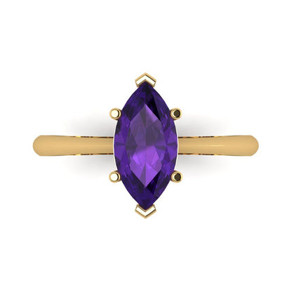 1.5 cttw Natural Amethyst Solitaire  Engagement Ring - Solid Gold (Marquise Cut ,11x5.5mm)