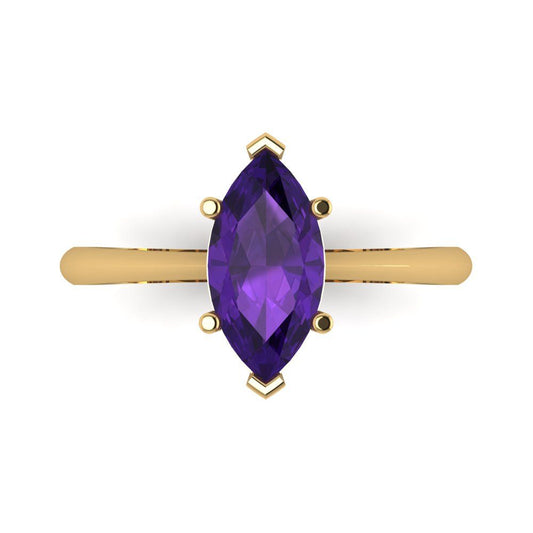 1.5 cttw Natural Amethyst Solitaire  Engagement Ring - Solid Yellow Gold (VVS1, Marquise Cut ,11x5.5mm)