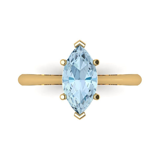 1.5 cttw Natural Aquamarine Solitaire  Engagement Ring - Solid Yellow Gold (VVS1, Marquise Cut ,11x5.5mm)