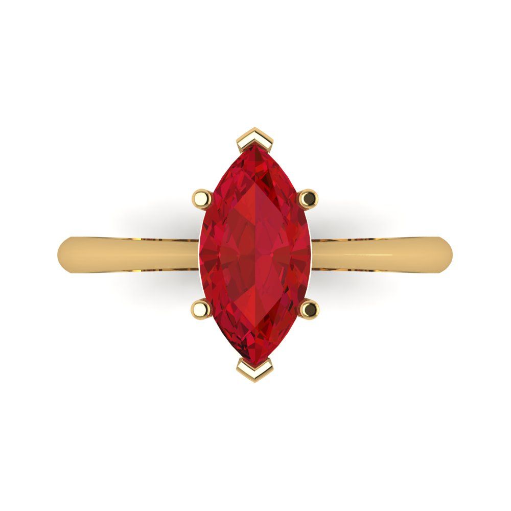 1.5 cttw Simulated Ruby Solitaire  Engagement Ring - Solid Yellow Gold (VVS1, Marquise Cut ,11x5.5mm)