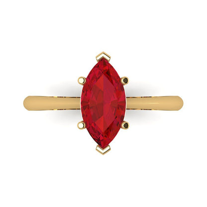 1.5 cttw Simulated Ruby Solitaire  Engagement Ring - Solid Yellow Gold (VVS1, Marquise Cut ,11x5.5mm)