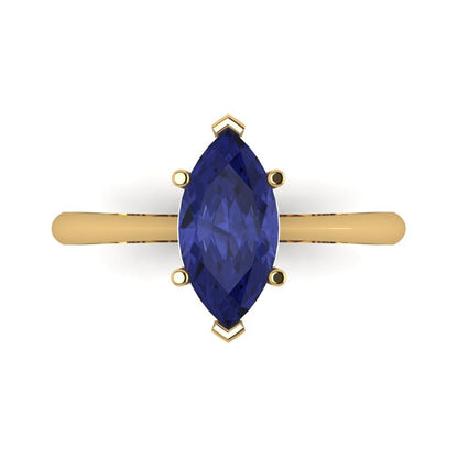 1.5 cttw Simulated Tanzanite Solitaire  Engagement Ring - Solid Gold (Marquise Cut ,11x5.5mm)