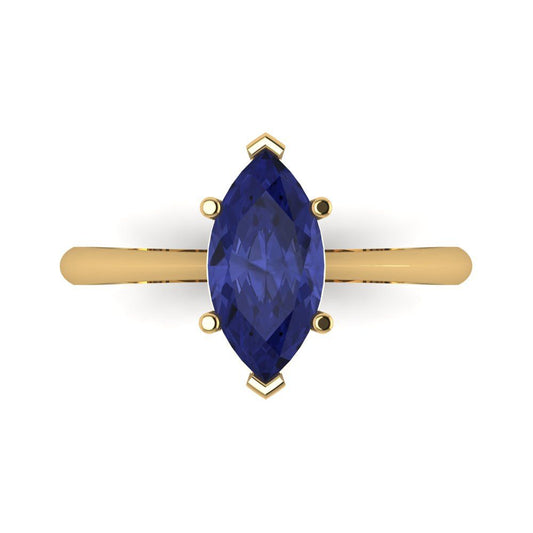 1.5 cttw Simulated Tanzanite Solitaire  Engagement Ring - Solid Yellow Gold (VVS1, Marquise Cut ,11x5.5mm)