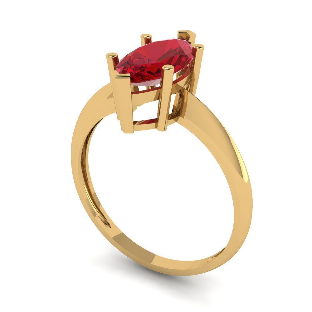 1.5 cttw Simulated Ruby Solitaire  Engagement Ring - Solid Yellow Gold (VVS1, Marquise Cut ,11x5.5mm)