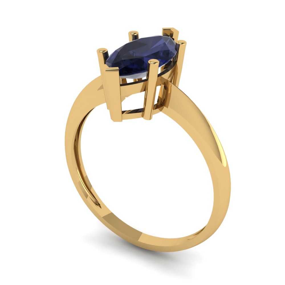 1.5 cttw Simulated Blue Sapphire Solitaire  Engagement Ring - Solid Gold (Marquise Cut ,11x5.5mm)