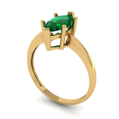 1.5 cttw Simulated Emerald Solitaire  Engagement Ring - Solid Gold (Marquise Cut ,11x5.5mm)